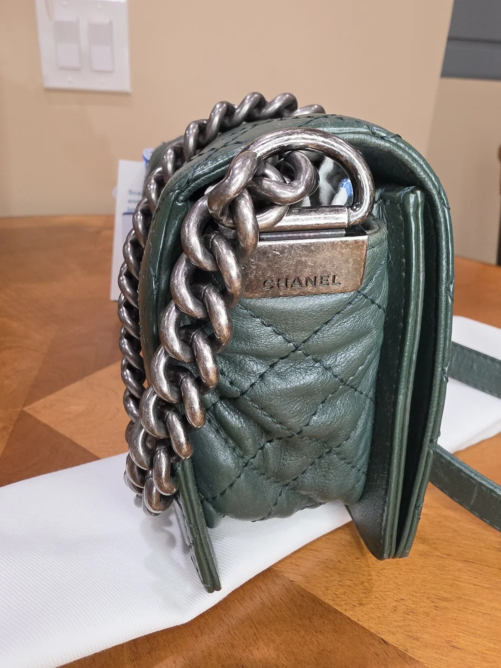 Chanel Boy Rare Green Quilted Lambskin Chain Shoulder Bag